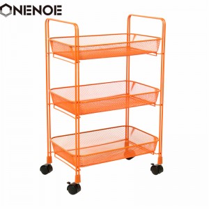 Onenoe Design Modern Metal Mesh 3-Tier Storage Organizer Multi-Use Utility Rolling Cart Kitchen Heavy Duty Strong Atability Trolley Storage Cart with Baskets