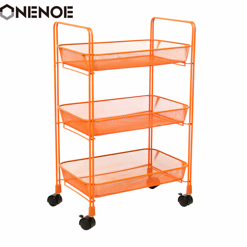 Onenoe Design Modern Metal Mesh 3-Tier Storage Organizer Multi-Use Utility Rolling Cart Kitchen Heavy Duty Strong Atability Trolley Storage Cart with Baskets