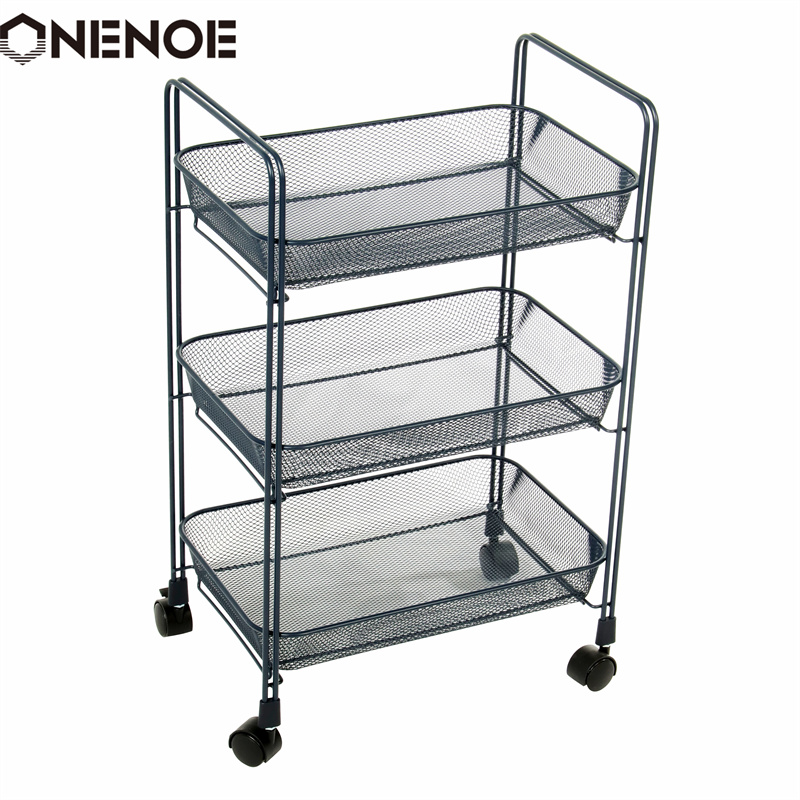 Onenoe Design Modern Metal Mesh 3-Tier Storage Organizer Multi-Use Utility Rolling Cart Kitchen Heavy Duty Strong Atability Trolley Storage Cart with Baskets
