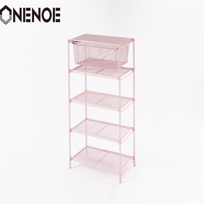 Onenoe Simple Small Wire Metal Mesh Stackable Storage Shoes Shelves Clothes Rack Shelves Bookcase Shelves with 5-Tier for Hotel Supermarket Shopping Store